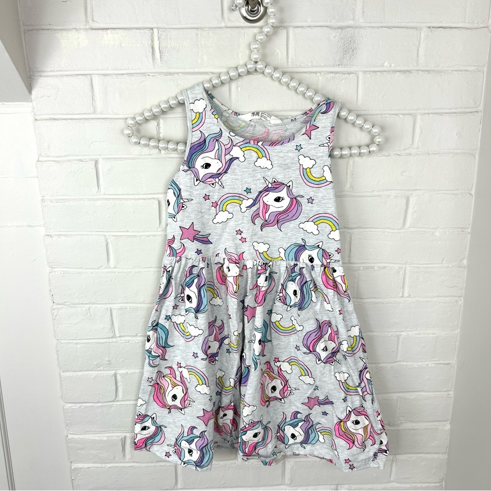 H&M Kids Rainbow Unicorn Girls Casual Dress Size 8-10